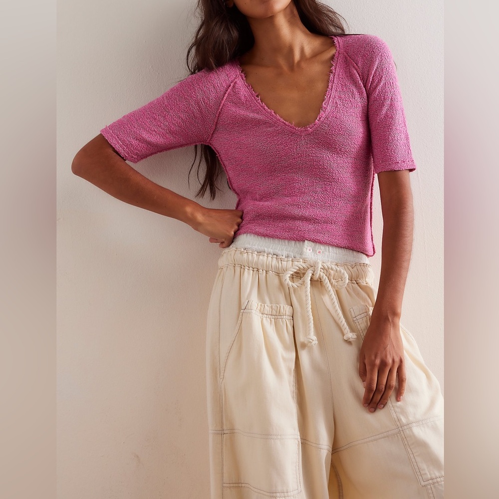 FREE PEOPLE We The Free Francis Tee in Pink XS NWOT